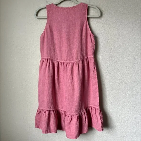 Boho Linen V-Neck Pink Mini Dress Beachy Boho Lagenlook Natural Summer - Picture 6 of 8